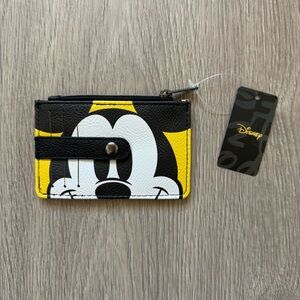 🆕 Disney Black and Yellow Mickey Mouse Vegan Faux Leather Card Holder Wallet
